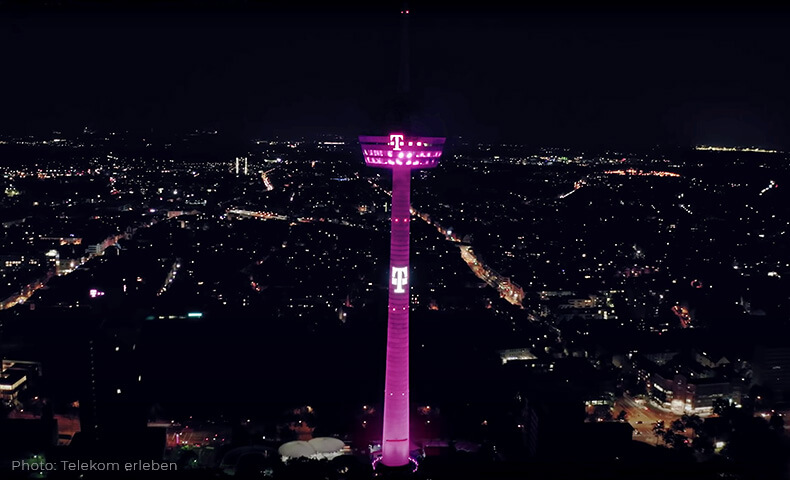 Cologne's TV tower illuminated in magenta