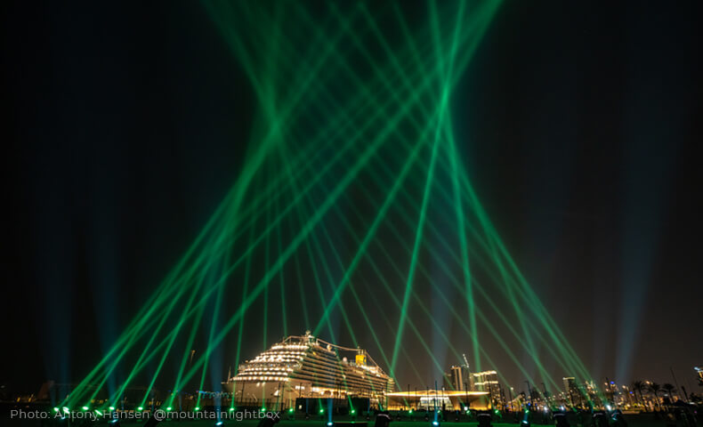 cruise ship and searchlights